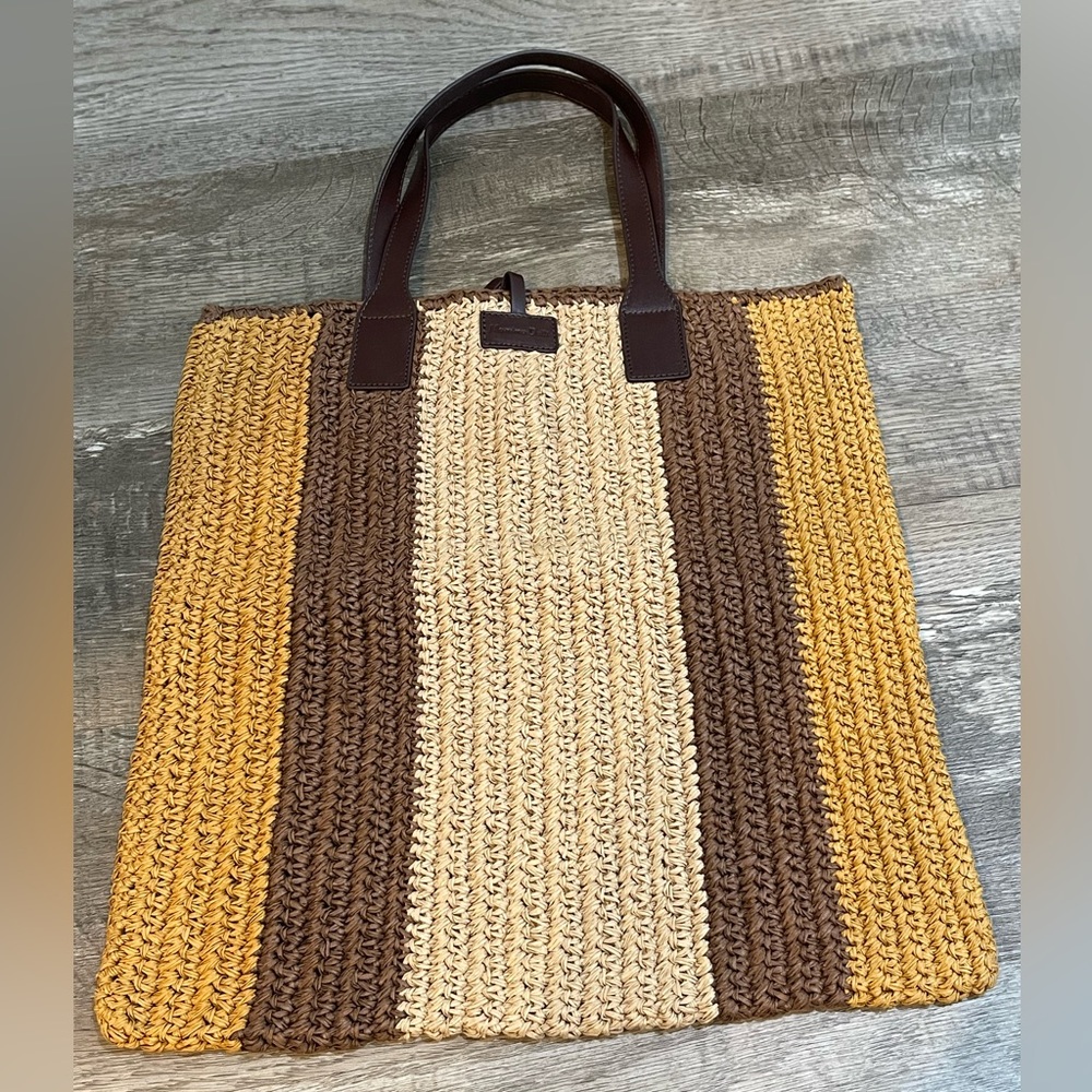 NWOT Massimo Dutti raffia/leather summer tote